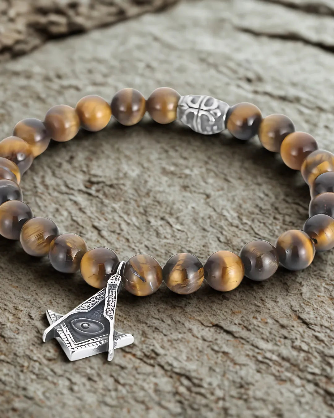 High Quality Tiger Eye Beaded Bracelet | Retro Style with Stainless Steel Charm