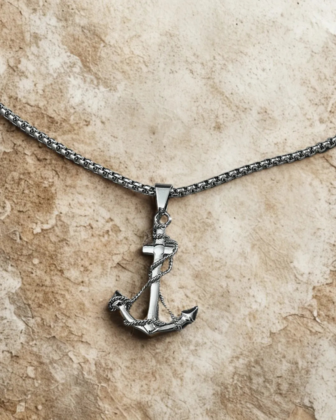 Men’s Anchor Pendant Necklace – Nautical Titanium Steel Rope Design (45–55cm Chain)