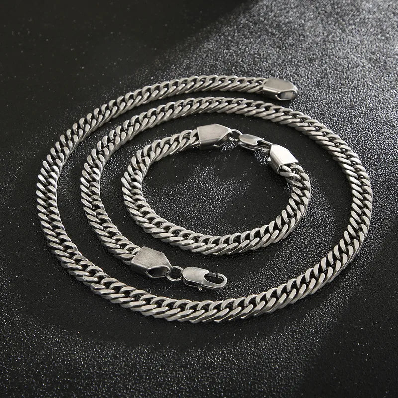 Bold Oxidized Black Cuban Link Stainless Steel Bracelet and Necklace set – 8mm, 24g