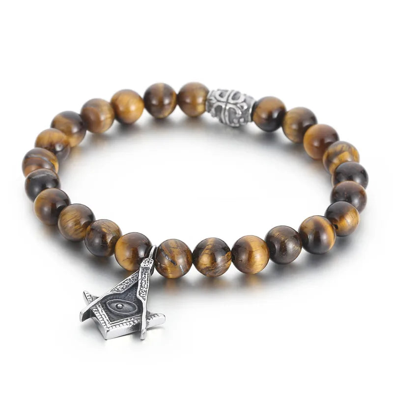 High Quality Tiger Eye Beaded Bracelet | Retro Style with Stainless Steel Charm