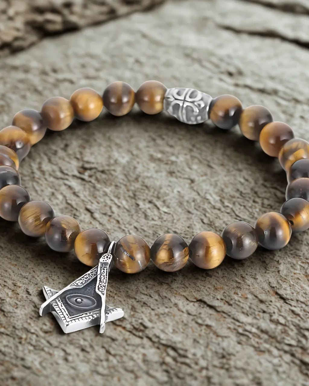 High Quality Tiger Eye Beaded Bracelet | Retro Style with Stainless Steel Charm