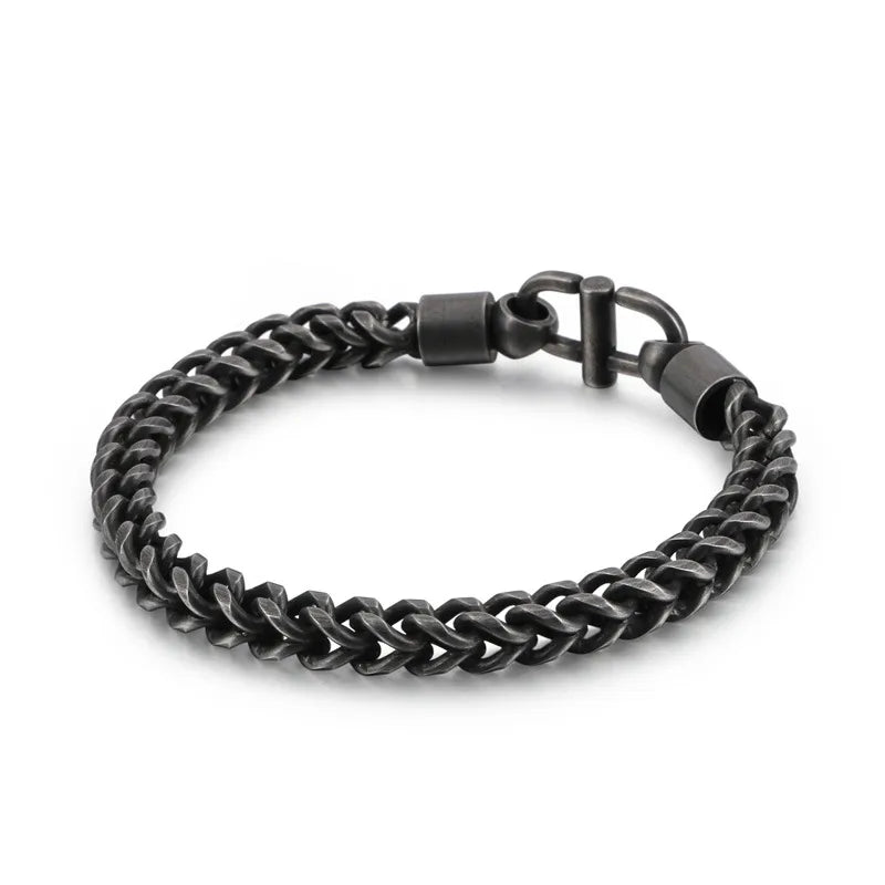 Men's "Boiled Black" Titanium Steel Chain Bracelet | Simple Style Link Bracelet