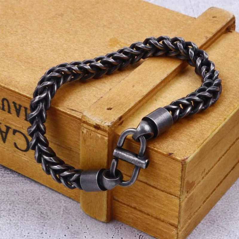 Men's "Boiled Black" Titanium Steel Chain Bracelet | Simple Style Link Bracelet