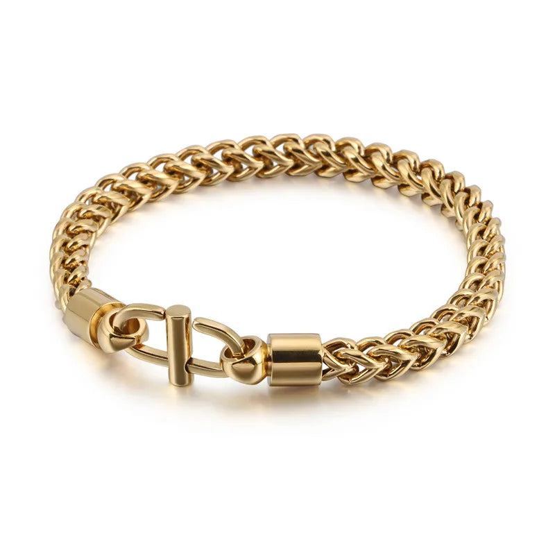 Men's Gold Tone Titanium Steel Chain Bracelet | Simple Style Link Bracelet