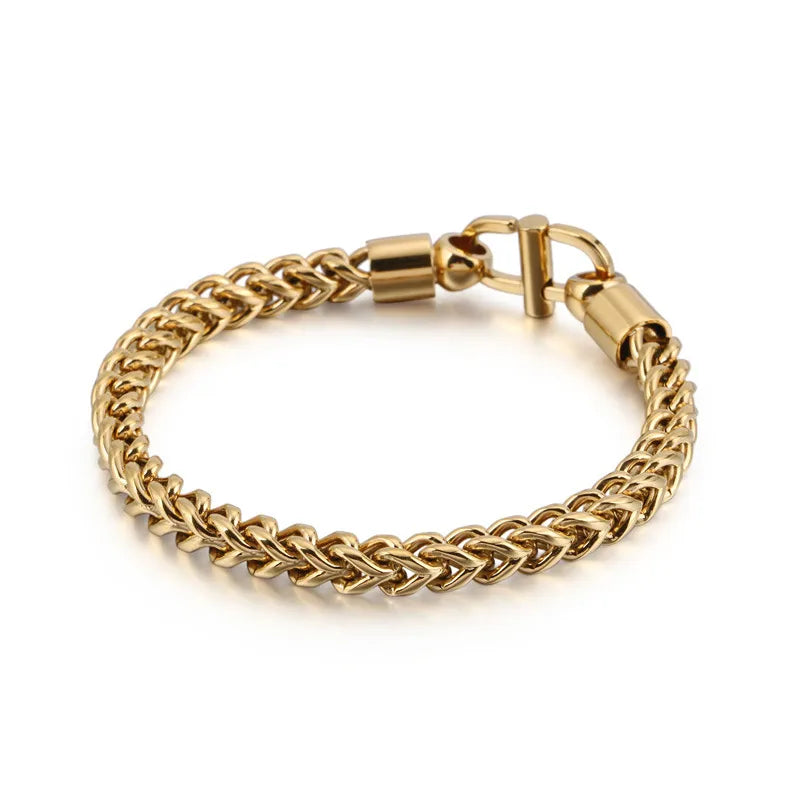 Men's Gold Tone Titanium Steel Chain Bracelet | Simple Style Link Bracelet