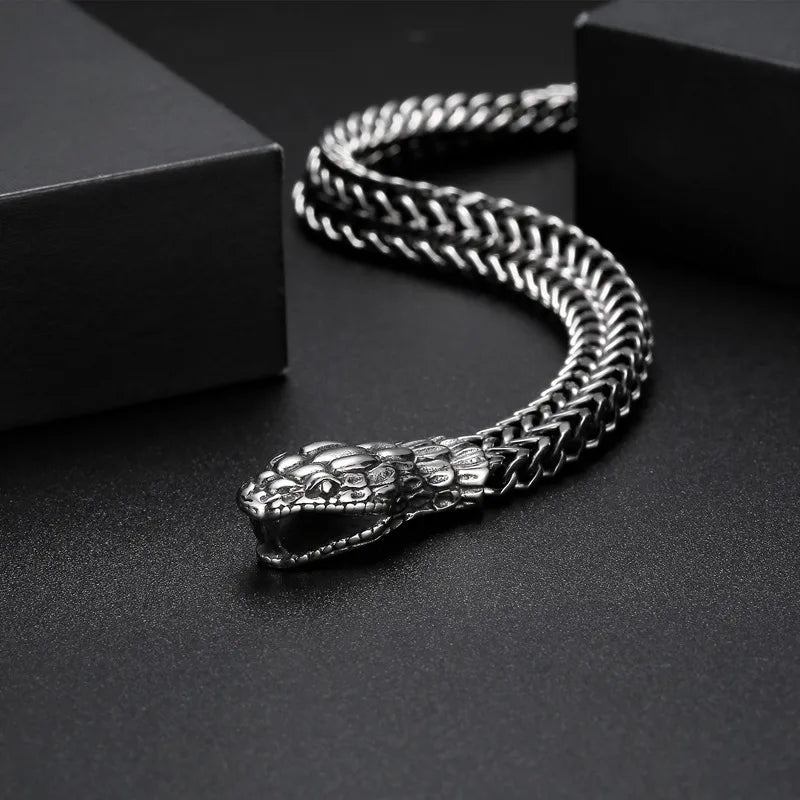 Stainless Steel Snake Head Bracelet – Men's 21cm Cool Chain Design