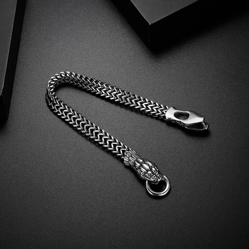 Stainless Steel Snake Head Bracelet – Men's 21cm Cool Chain Design