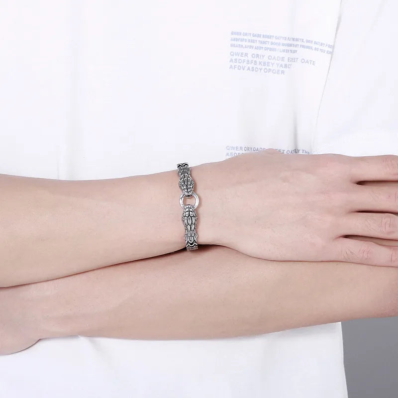 Stainless Steel Snake Head Bracelet – Men's 21cm Cool Chain Design