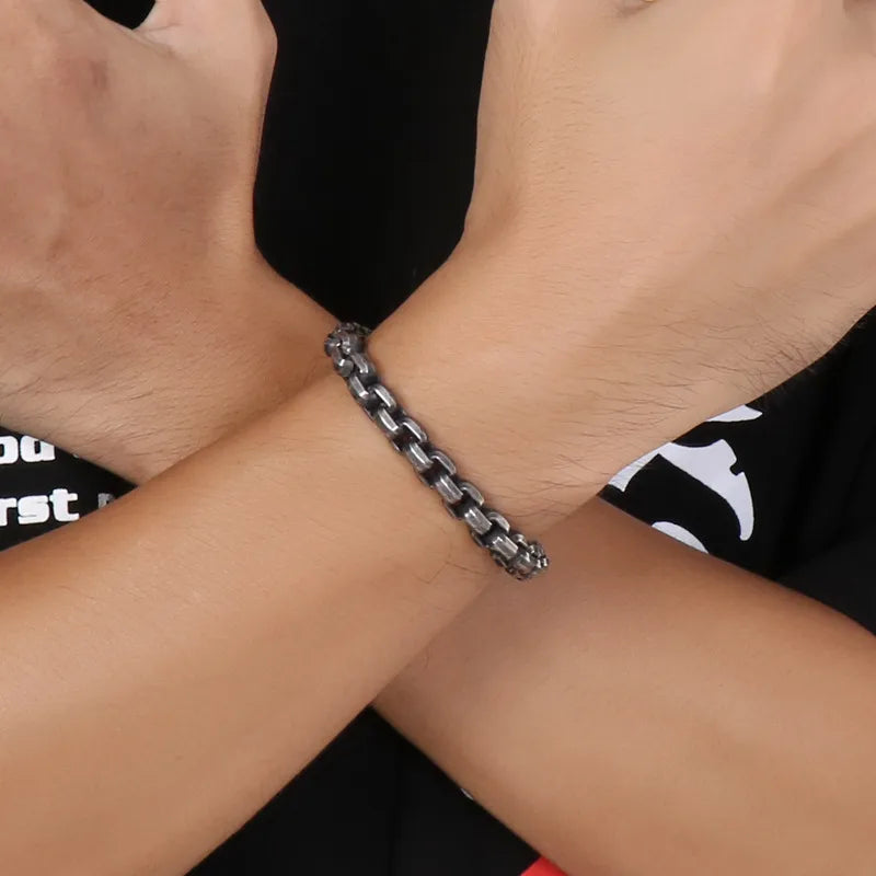 Oxidized Black Titanium Steel Chain Bracelet – Heavyweight Men’s Retro Style