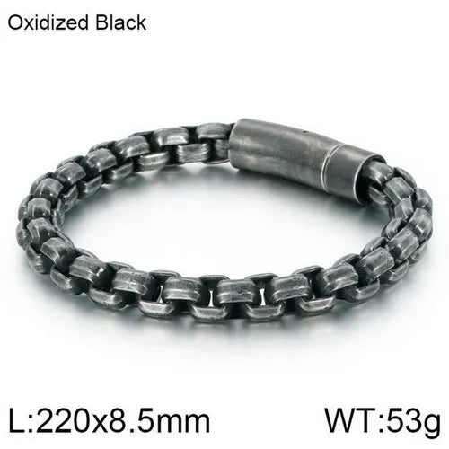 Oxidized Black Titanium Steel Chain Bracelet – Heavyweight Men’s Retro Style