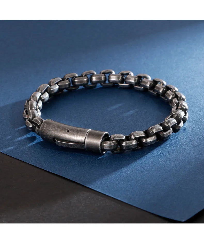 Oxidized Black Titanium Steel Chain Bracelet – Heavyweight Men’s Retro Style