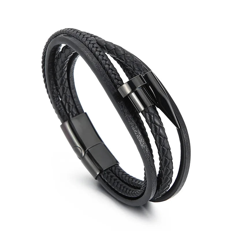 Men's Multi-Layer Black Leather Wrap Bracelet – Sleek Minimalist Style