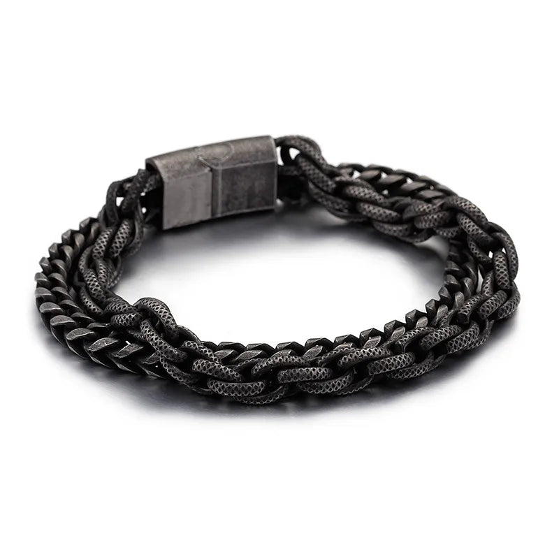 Men's Black Titanium Steel Braided Chain Bracelet | Hip-Hop Retro Style