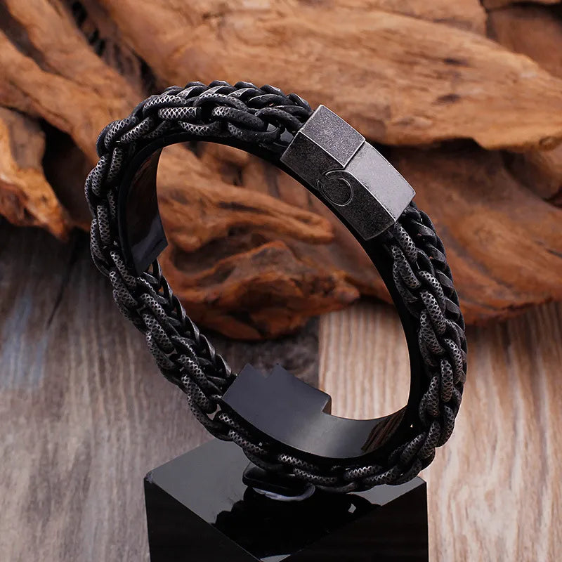 Men's Black Titanium Steel Braided Chain Bracelet | Hip-Hop Retro Style