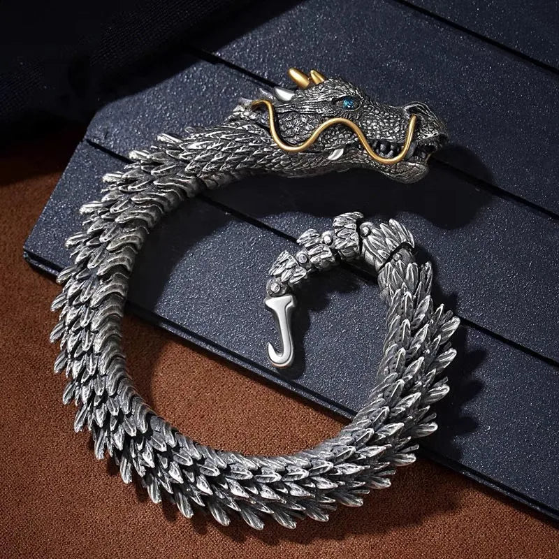 Retro Dragon Head Scale Bracelet – Mythical Copper Armor Chain 20cm