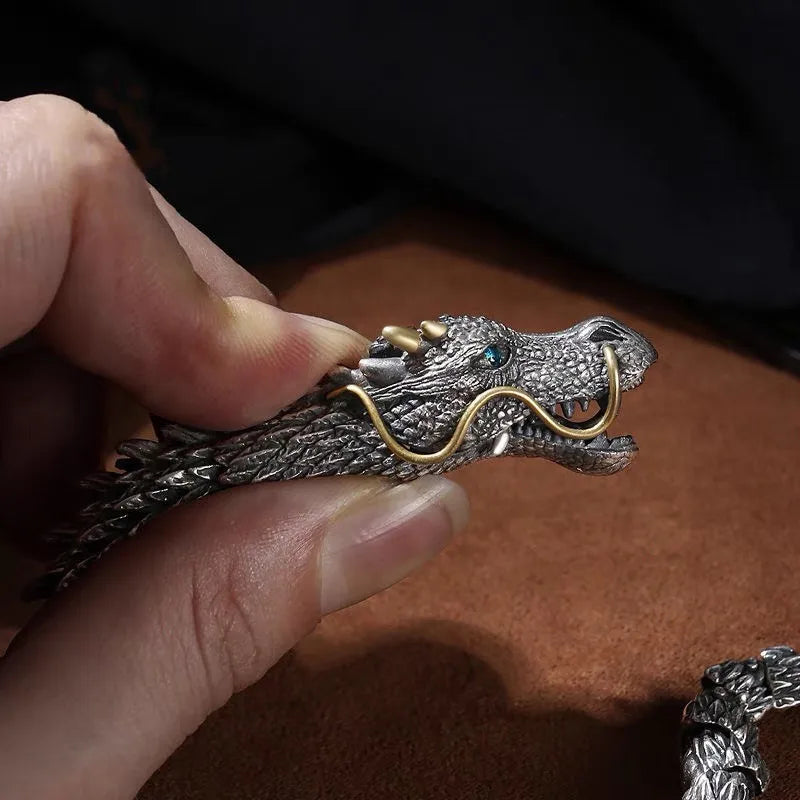 Retro Dragon Head Scale Bracelet – Mythical Copper Armor Chain 20cm
