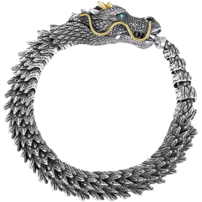 Retro Dragon Head Scale Bracelet – Mythical Copper Armor Chain 20cm