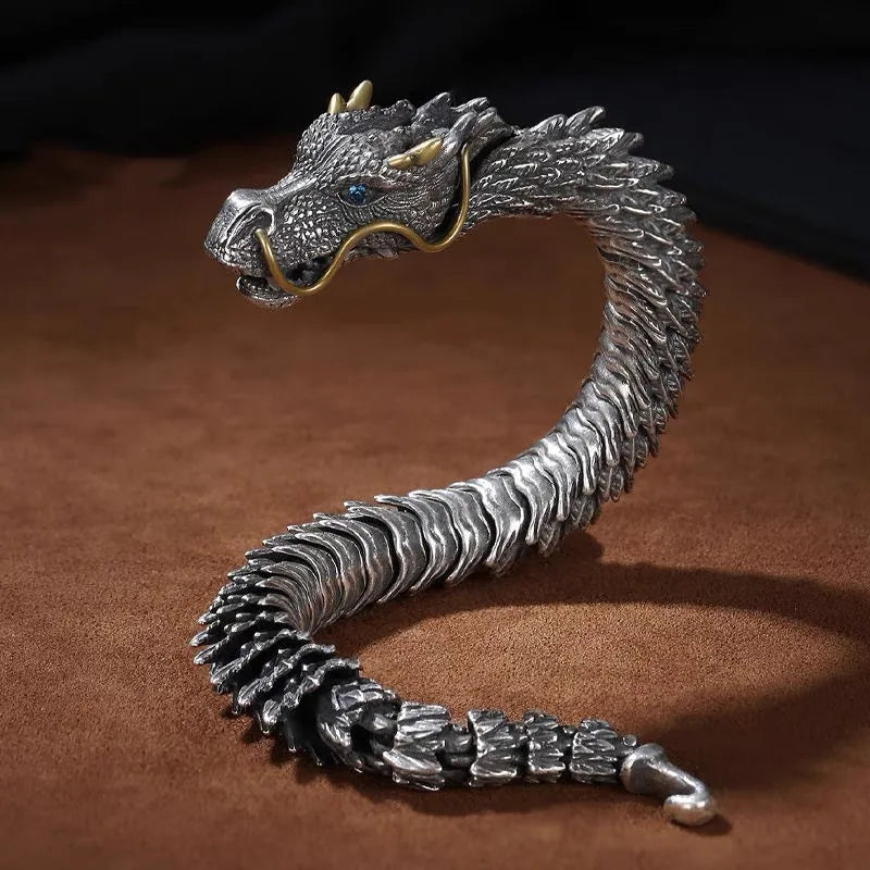 Retro Dragon Head Scale Bracelet – Mythical Copper Armor Chain 20cm