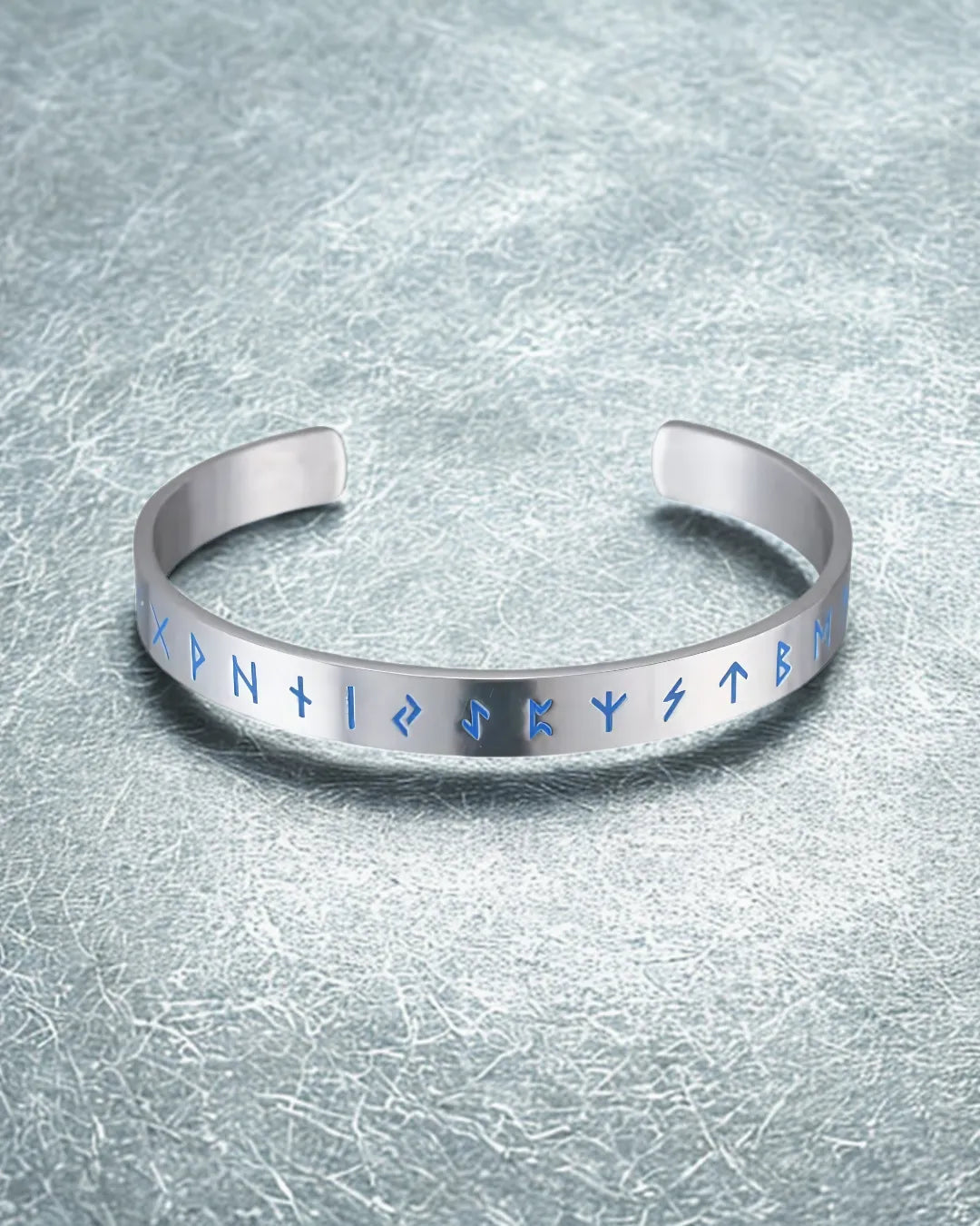 Silver Rune Engraved Titanium Steel Bangle – Nordic Geometric Cuff for Men