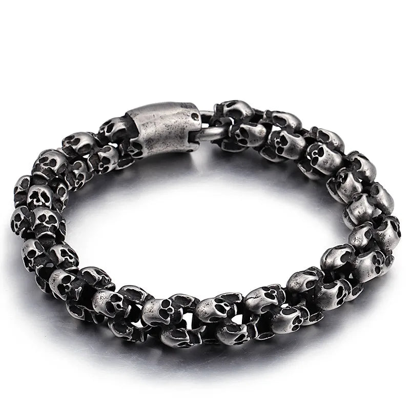 Punk Skull Chain Bracelet for Men – Boiled Black Titanium Steel | 22.5 cm