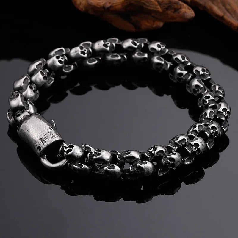 Punk Skull Chain Bracelet for Men – Boiled Black Titanium Steel | 22.5 cm