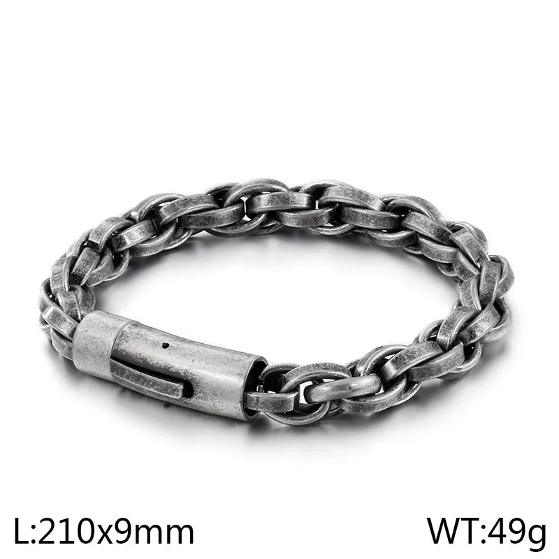 Vintage Twist Chain Bracelet for Men – 304 Stainless Steel, 21cm