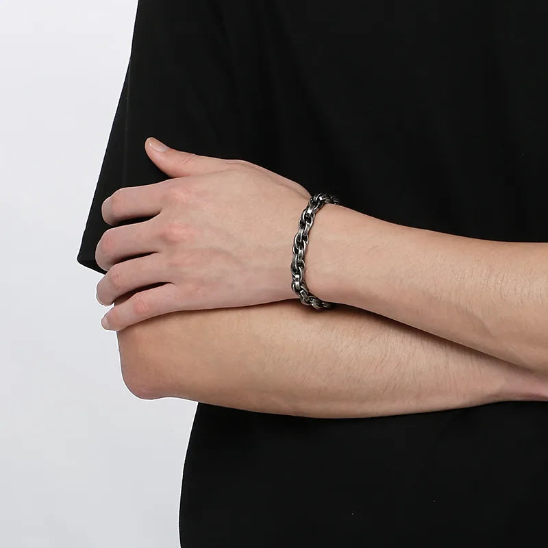 Vintage Twist Chain Bracelet for Men – 304 Stainless Steel, 21cm