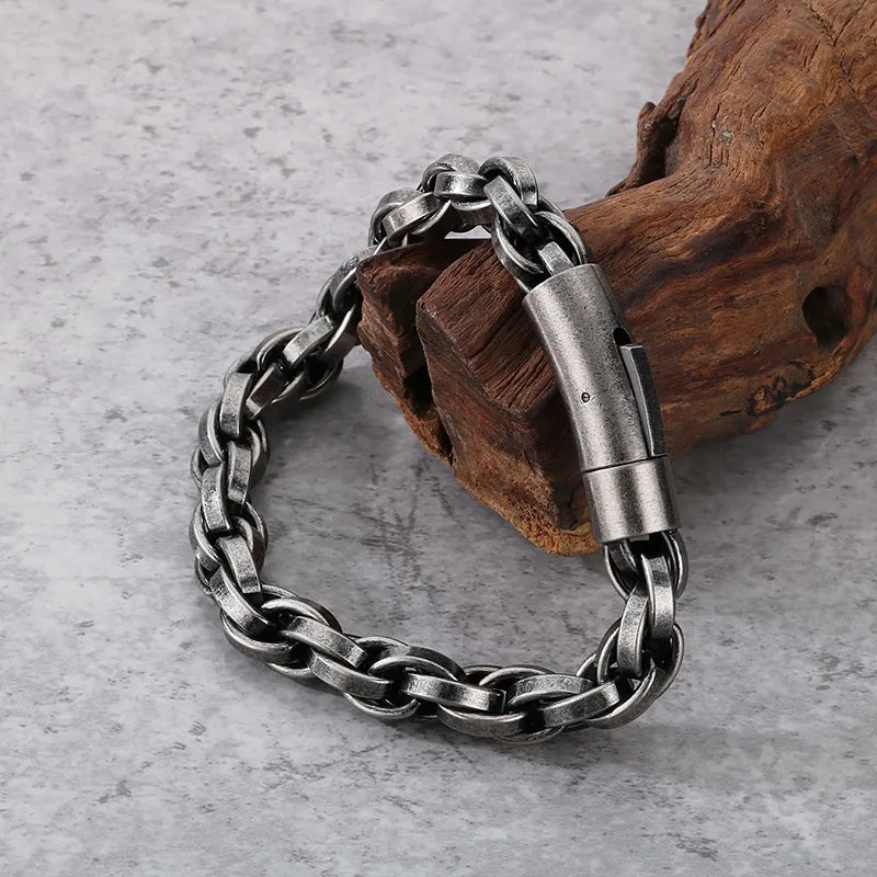 Vintage Twist Chain Bracelet for Men – 304 Stainless Steel, 21cm