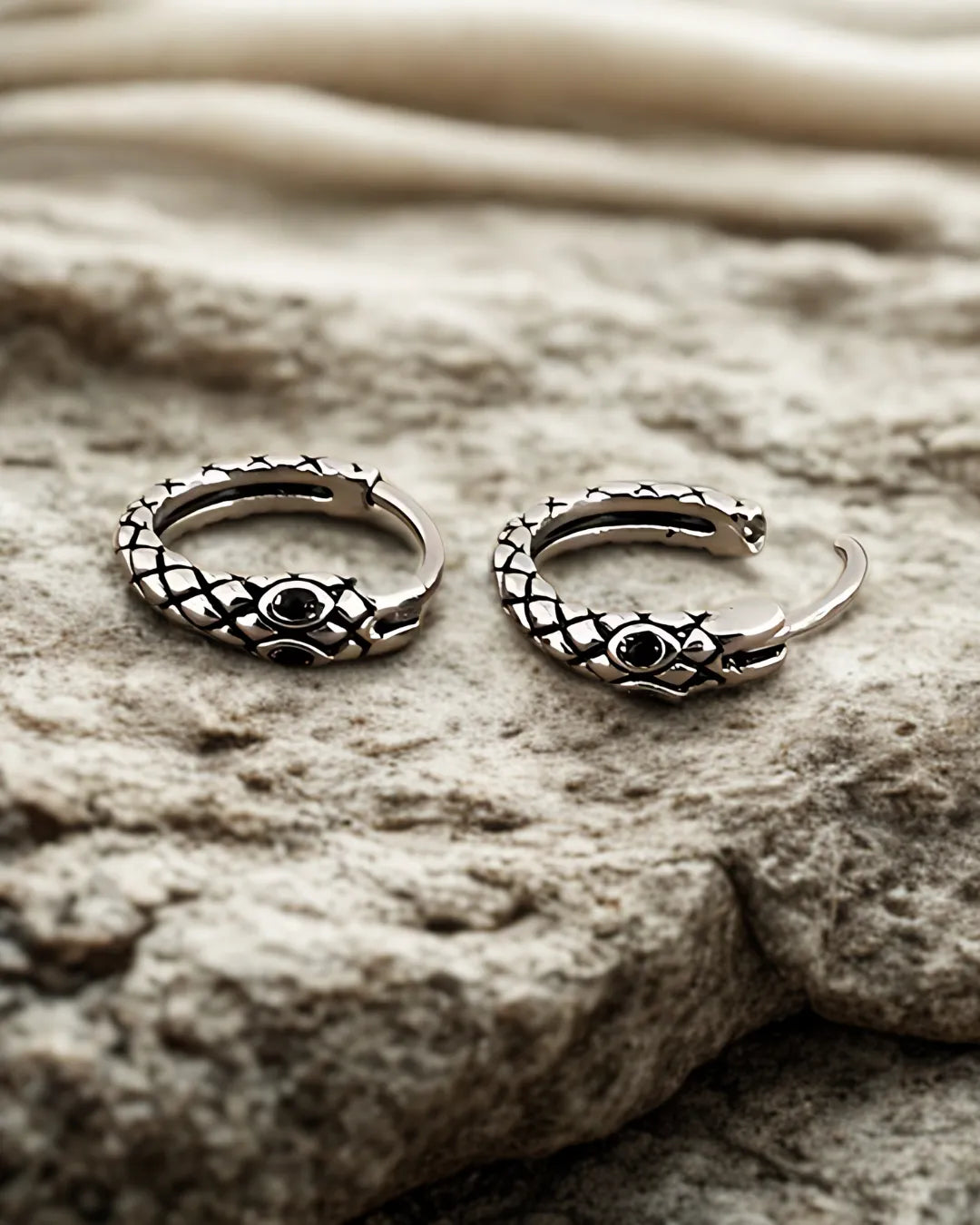 Men’s Snake Head Hoop Earrings – 15mm Titanium Steel | Gothic Animal Style