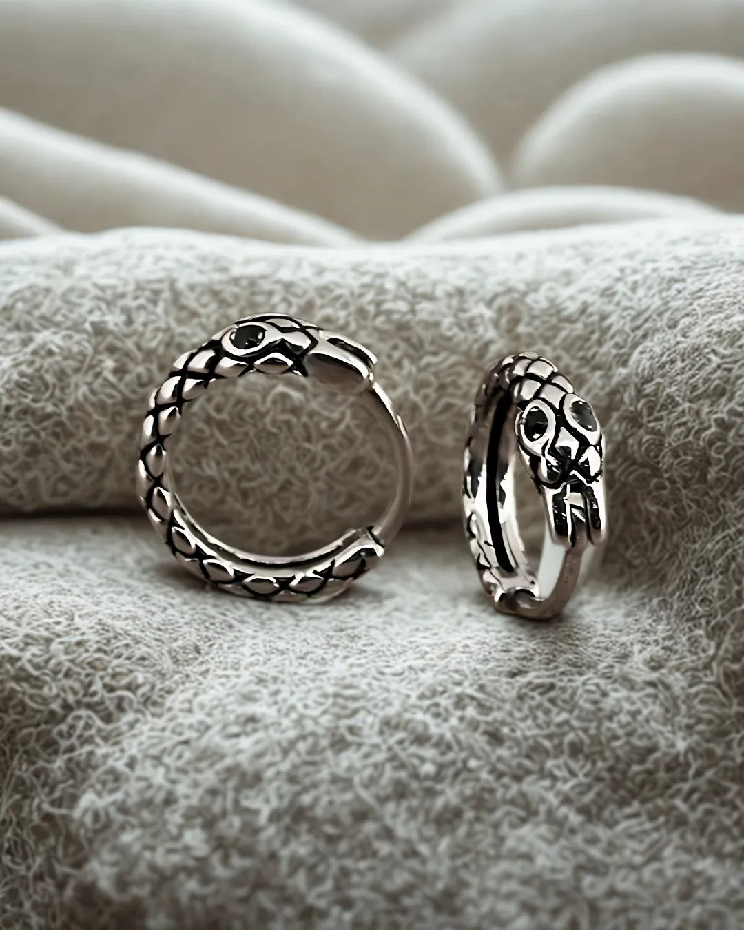 Men’s Snake Head Hoop Earrings – 15mm Titanium Steel | Gothic Animal Style