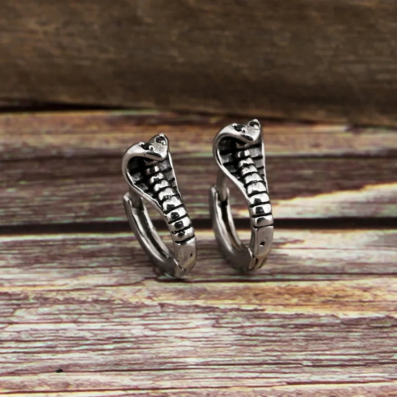 Cobra Hoop Earrings for Men – 15mm Bold Titanium Steel Snake Design