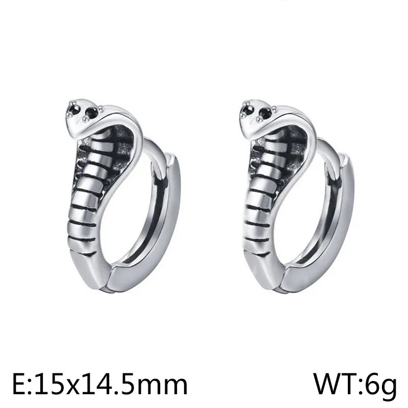 Cobra Hoop Earrings for Men – 15mm Bold Titanium Steel Snake Design