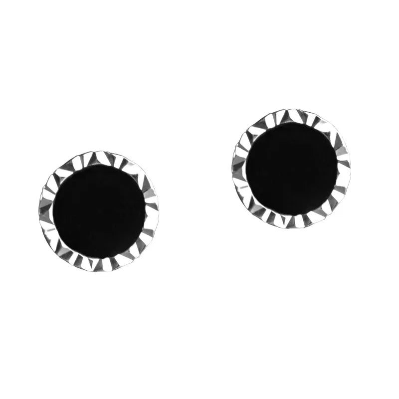 Black Inlay Round Stud Earrings – 925 Sterling Silver (1 Pair)