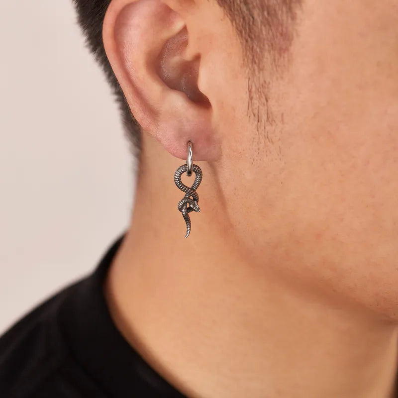 Vintage Snake Hoop Earrings – 316 Stainless Steel (Pair, Hip-Hop Style)