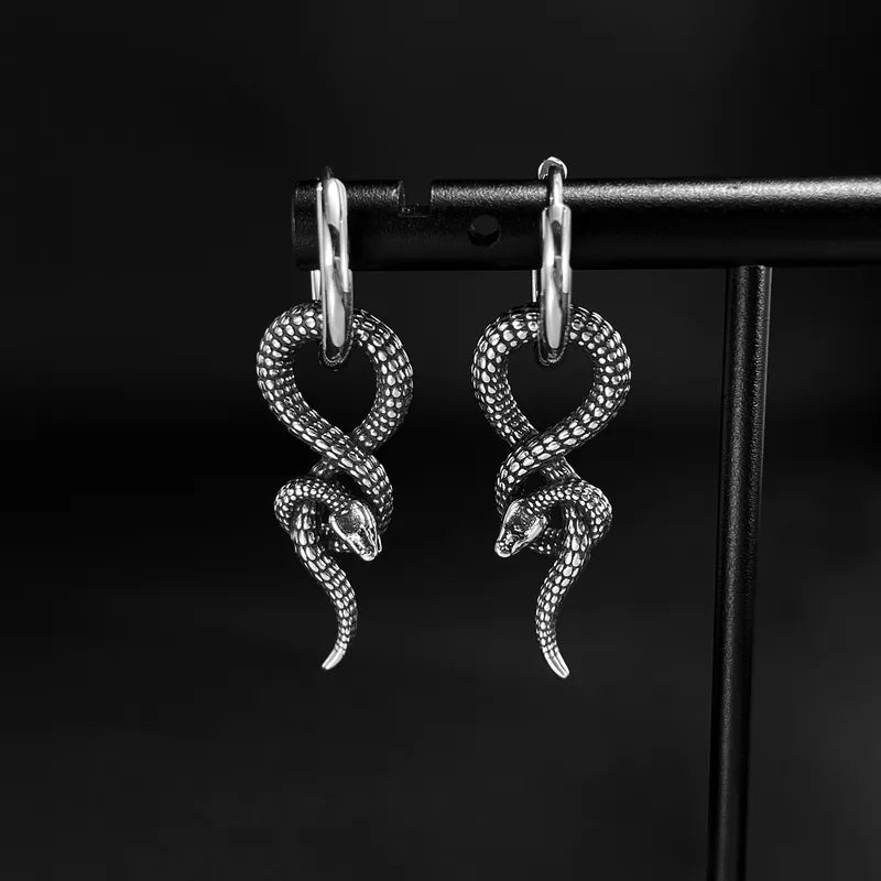 Vintage Snake Hoop Earrings – 316 Stainless Steel (Pair, Hip-Hop Style)