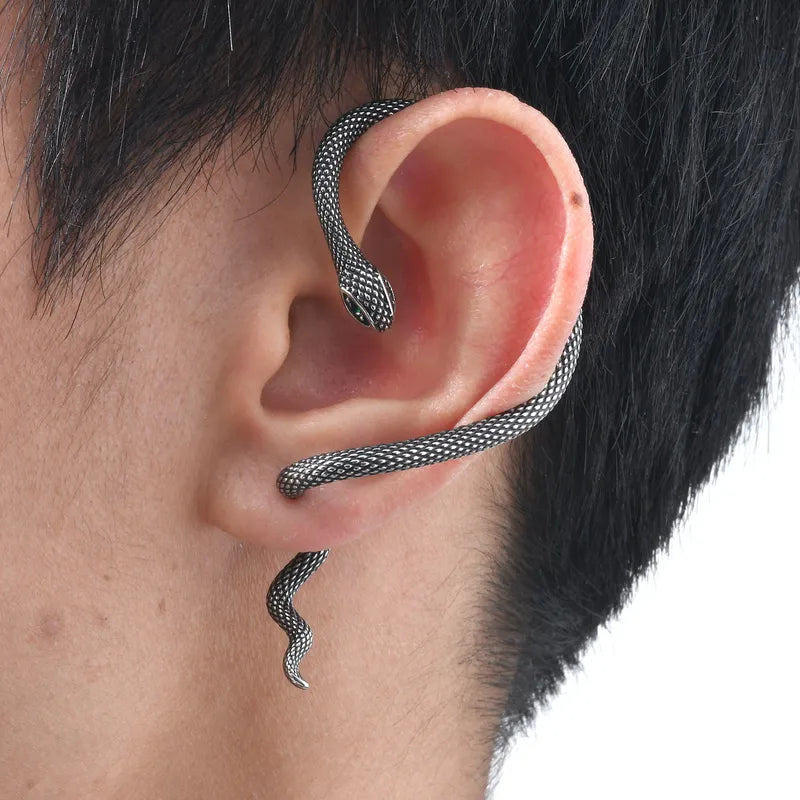 Snake-Shaped Stainless Steel Ear Cuff – Hip-Hop Style (1 Piece)