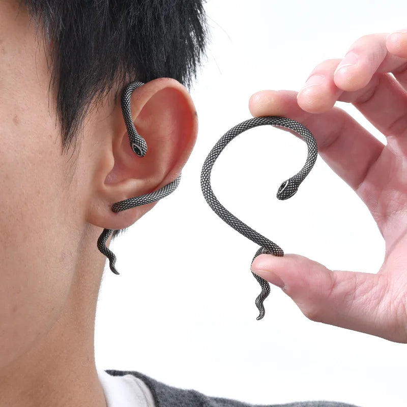 Snake-Shaped Stainless Steel Ear Cuff – Hip-Hop Style (1 Piece)