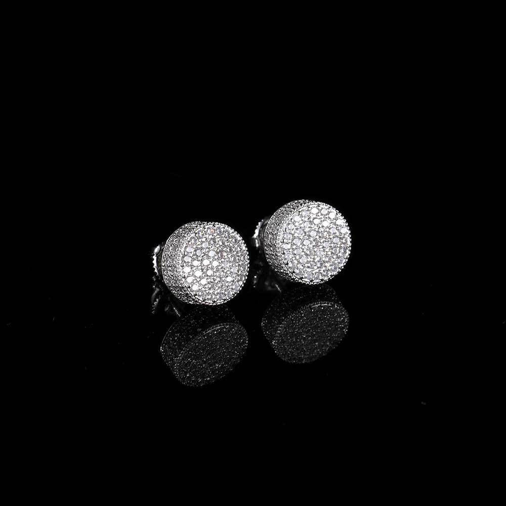 Hip-Hop Iced Out Round Zircon Stud Earrings for Men – Platinum Plated Screw Back