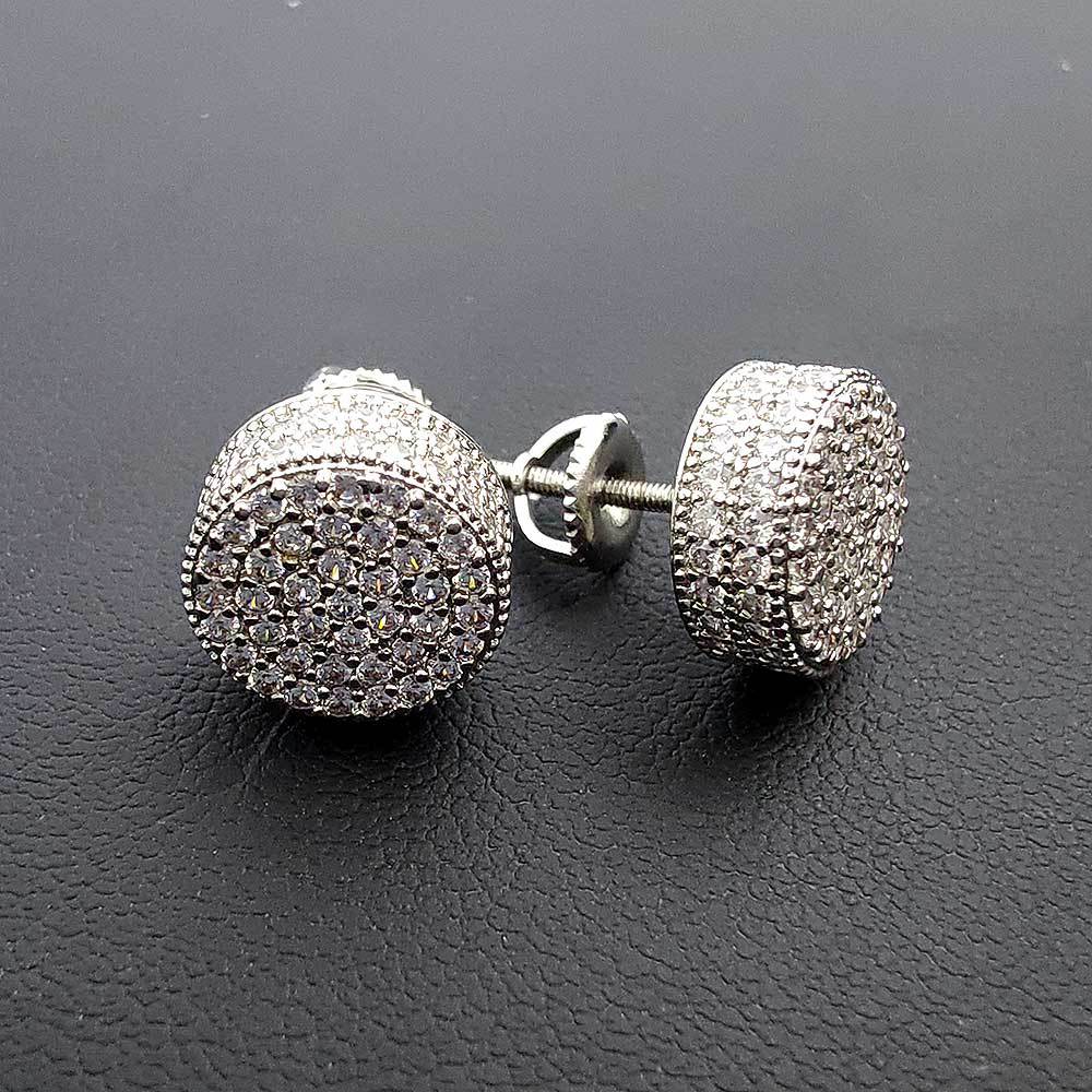 Hip-Hop Iced Out Round Zircon Stud Earrings for Men – Platinum Plated Screw Back