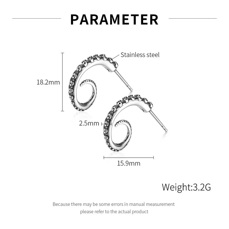 Men's Octopus Tentacle Hoop Earrings – Retro Vintage Style, 316 Stainless Steel, Punk Stud Design