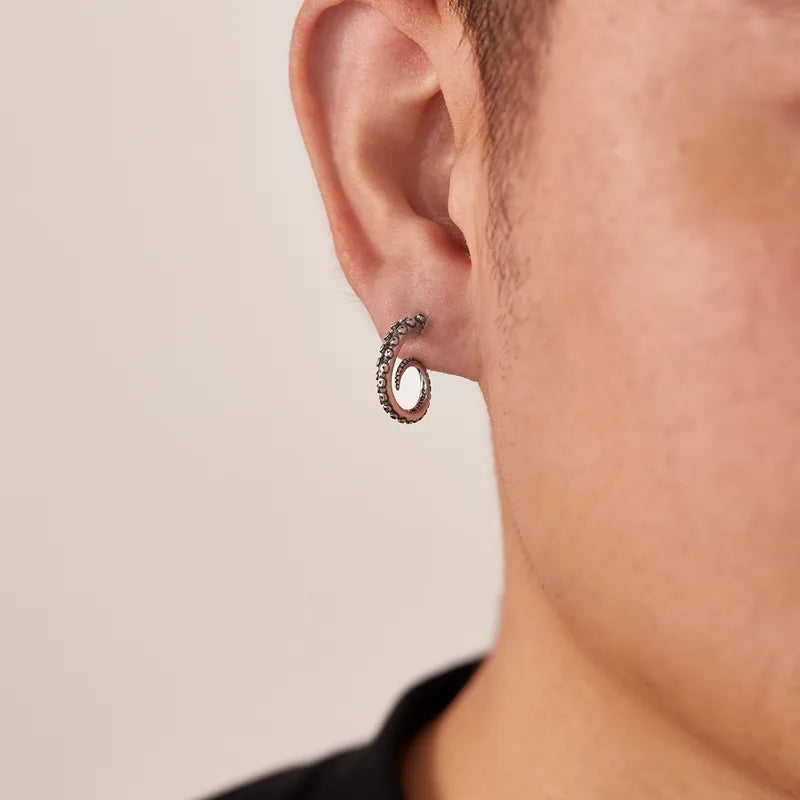 Men's Octopus Tentacle Hoop Earrings – Retro Vintage Style, 316 Stainless Steel, Punk Stud Design