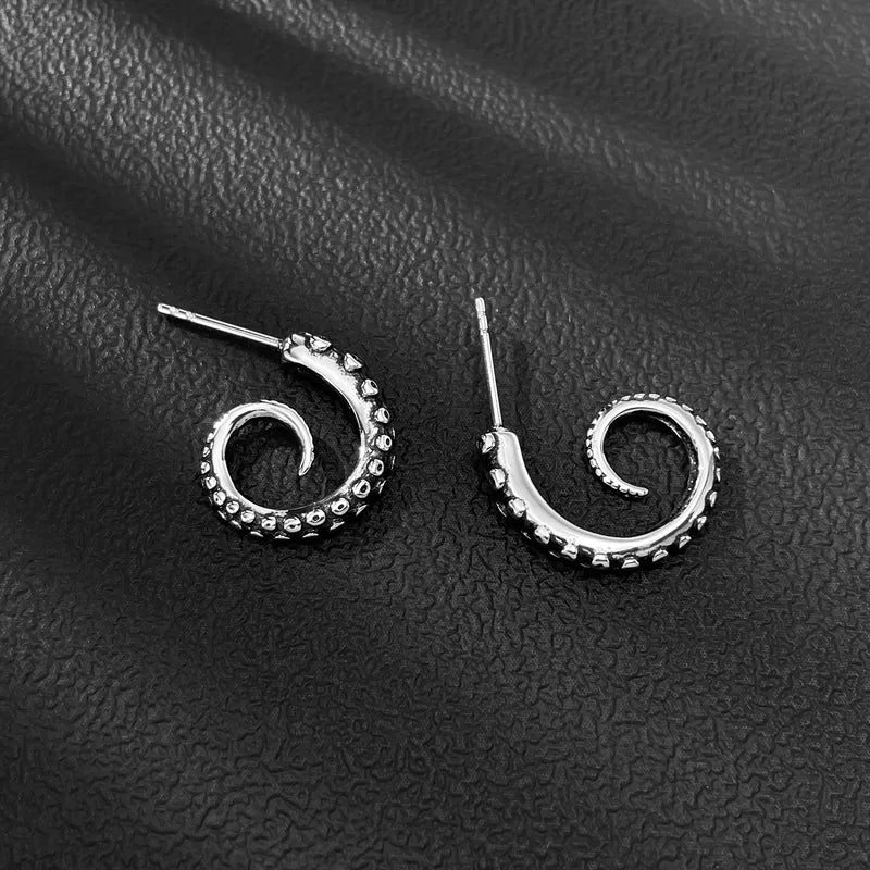 Men's Octopus Tentacle Hoop Earrings – Retro Vintage Style, 316 Stainless Steel, Punk Stud Design