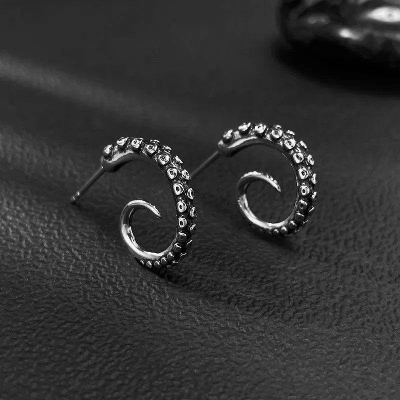 Men's Octopus Tentacle Hoop Earrings – Retro Vintage Style, 316 Stainless Steel, Punk Stud Design