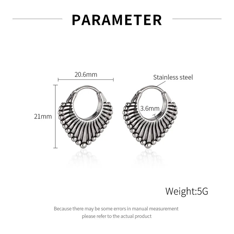 Vintage Tribal Stainless Steel Hoop Earrings for Men – Bold Retro Heart-Shaped Design