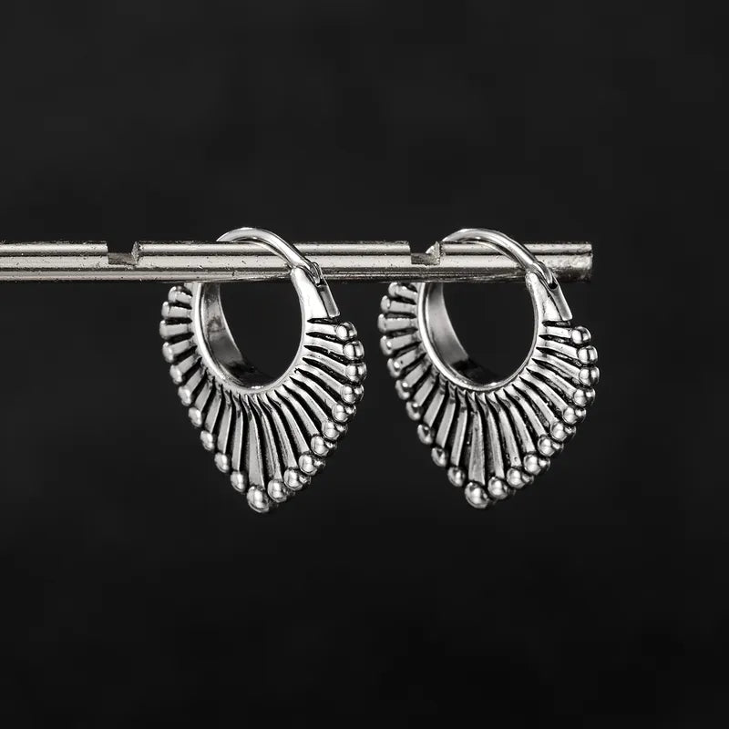 Vintage Tribal Stainless Steel Hoop Earrings for Men – Bold Retro Heart-Shaped Design