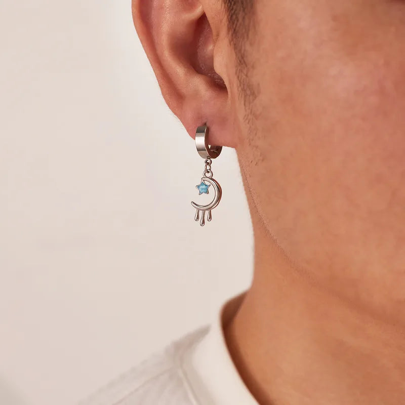 Moon & Star Drop Earrings – Stainless Steel with Enamel Detailing (36mm)