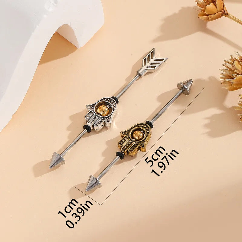 Arrow Industrial Barbell Cartilage Earrings – Hamsa Hand Design in 304 Stainless Steel
