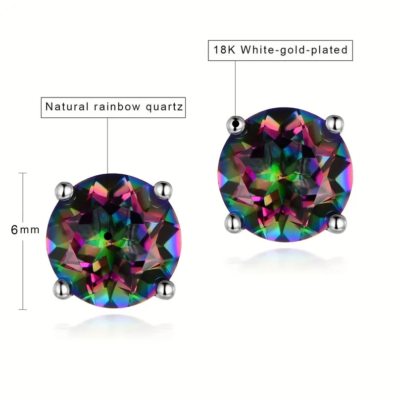 3 Pairs Rainbow Mystic Stone Stud Earrings – White Gold Plated Hypoallergenic Zircon Set
