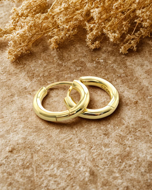 18K Gold-Plated 925 Sterling Silver Hoop Earrings – 2.4mm x 15mm Minimal Design