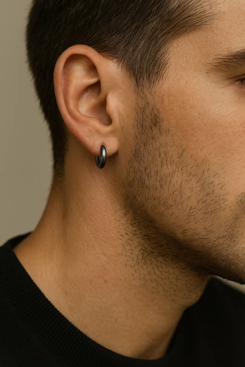 925 Sterling Silver Hoop Earrings – Metallic Black-Plated, 2.4mm x 15mm Minimal Design